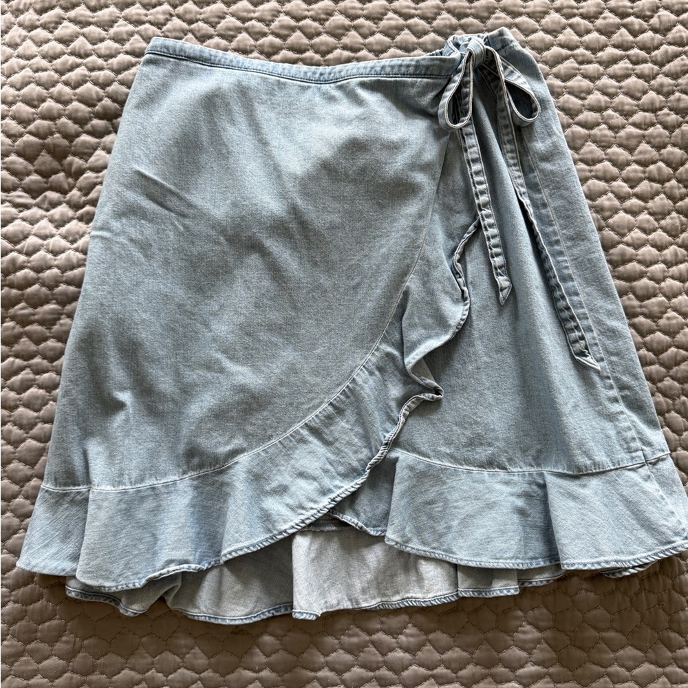 J. Crew Light Blue Denim Ruffle Skirt